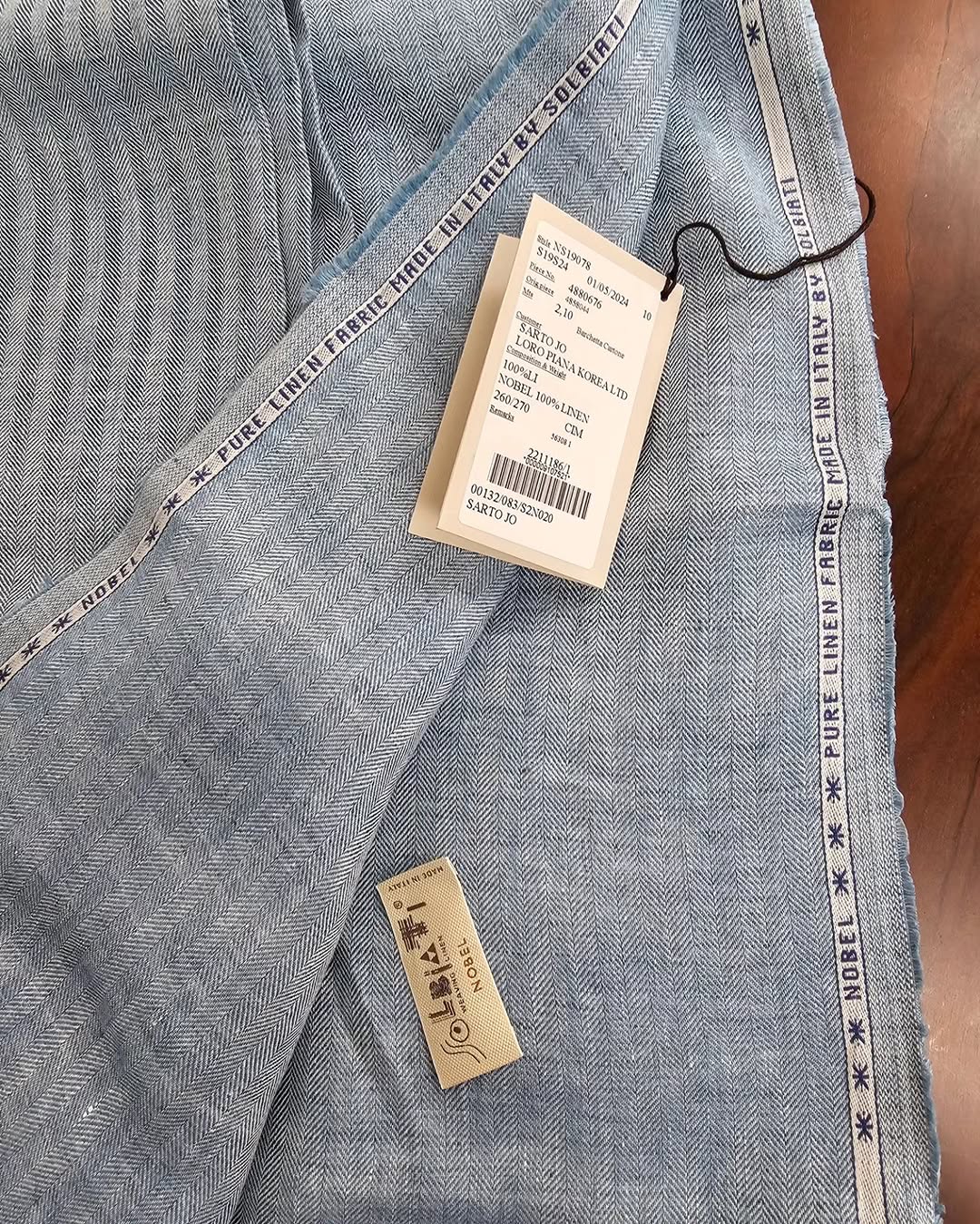 Loro Piana Solbiati linen selvedge and fabric label